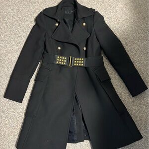 Zara Black Double-Breasted Coat with Gold Accents